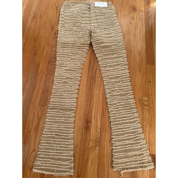 Guapi Tan Stacked Denim Pants Frayed Streetwear Flare Mens 32 NWT [jb] - Picture 9 of 9